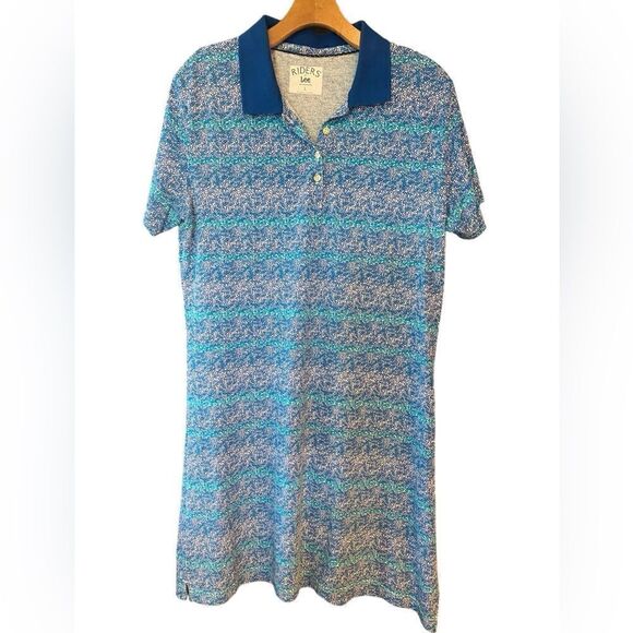 Lee Rider Sz L Blue Green Patterned Collared Everyday Casual T-Shirt Dress - Picture 1 of 5